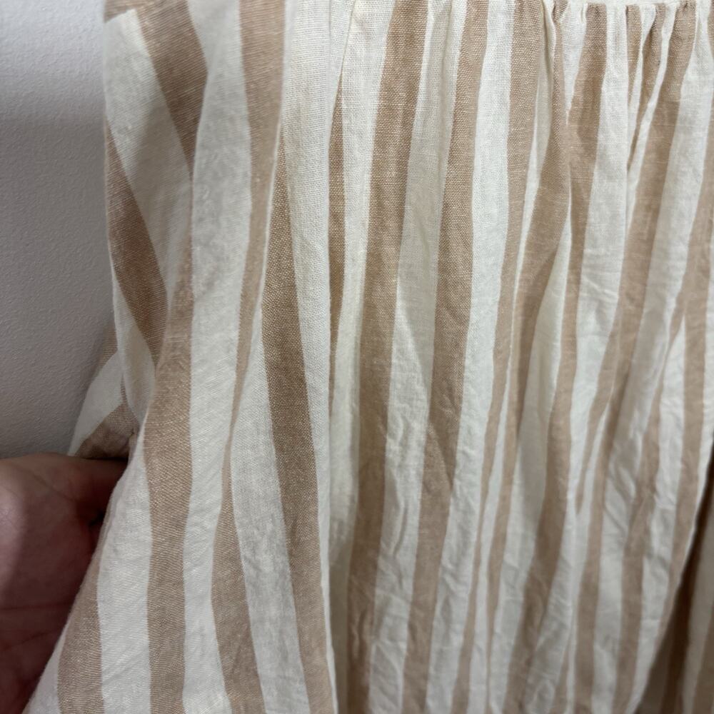 Draper James Smocked Striped Tan White Linen 3X Mini Dress Peasant Milk Maid - Picture 5 of 9